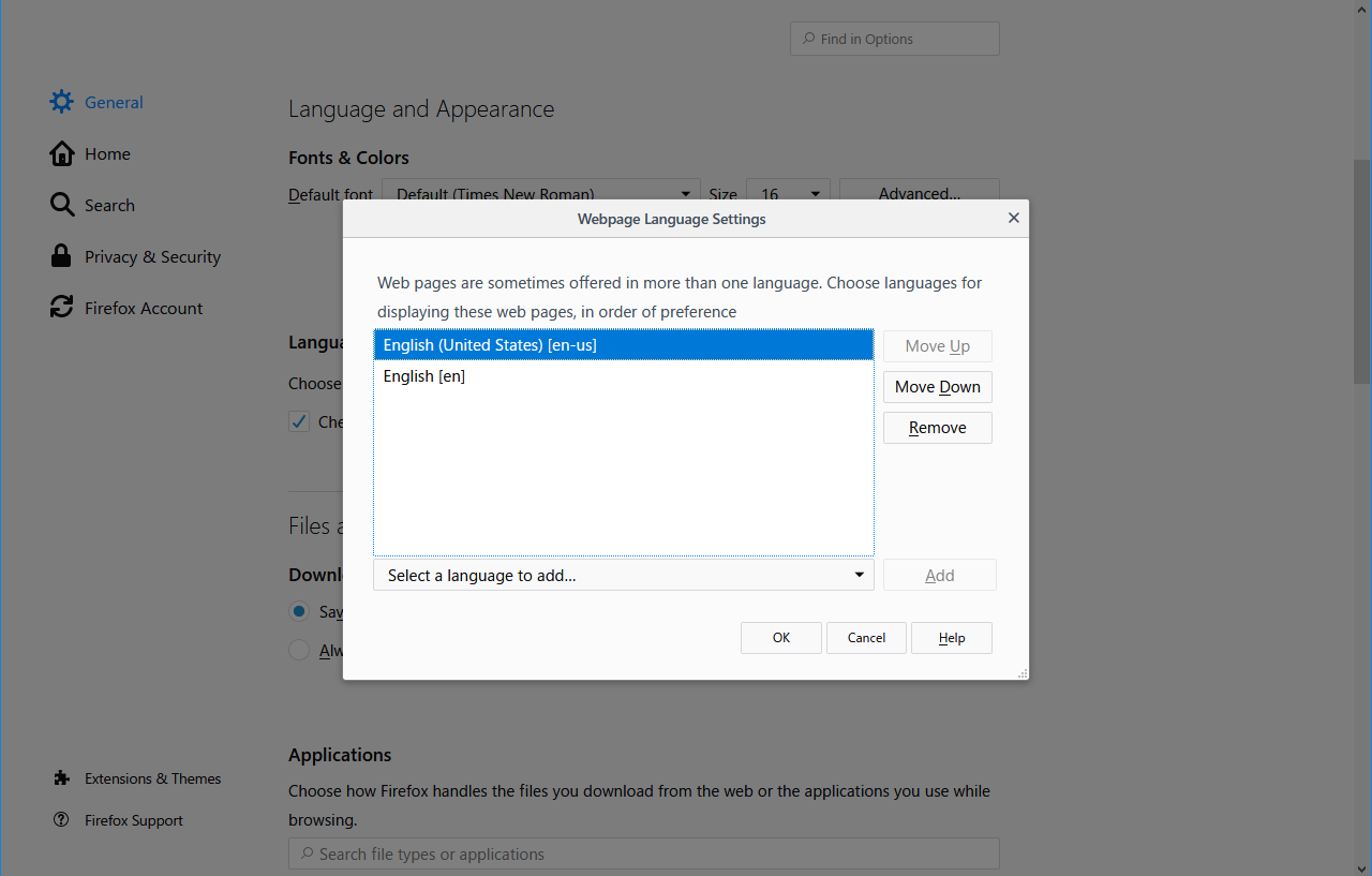 Webpage Language Setting